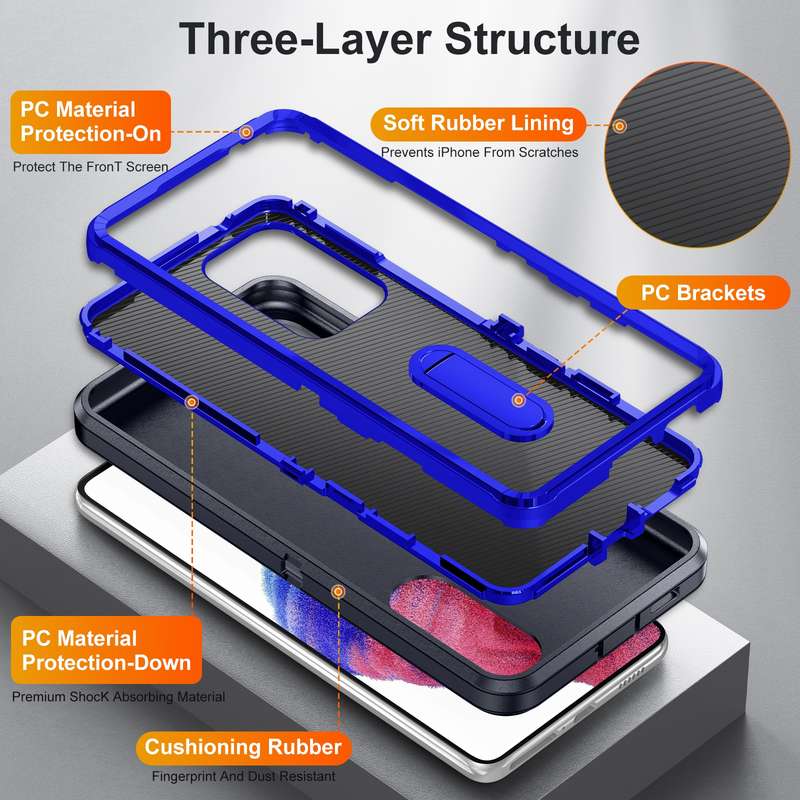 For Samsung Galaxy A53 3 in 1 Rugged Holder Phone Case(Purple + Pink)