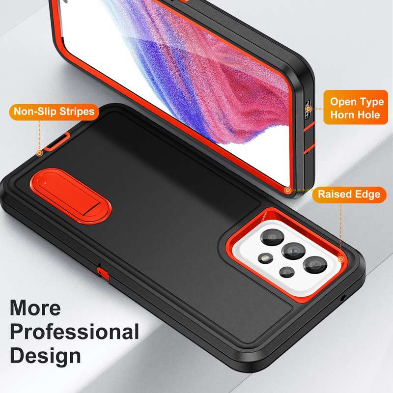 For Samsung Galaxy A53 3 in 1 Rugged Holder Phone Case(Purple + Pink)