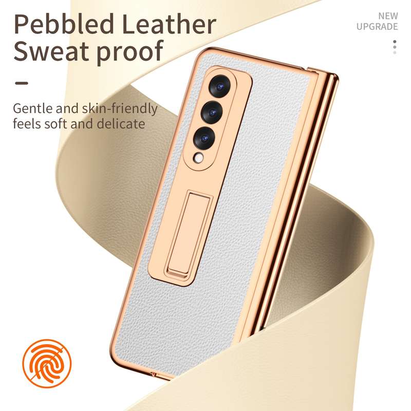 For Samsung Galaxy Z Fold3 5G Litchi Texture Leather Hinged Electroplated Phone Case with S Pen Fold