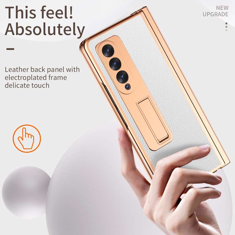 For Samsung Galaxy Z Fold3 5G Litchi Texture Leather Hinged Electroplated Phone Case with S Pen Fold