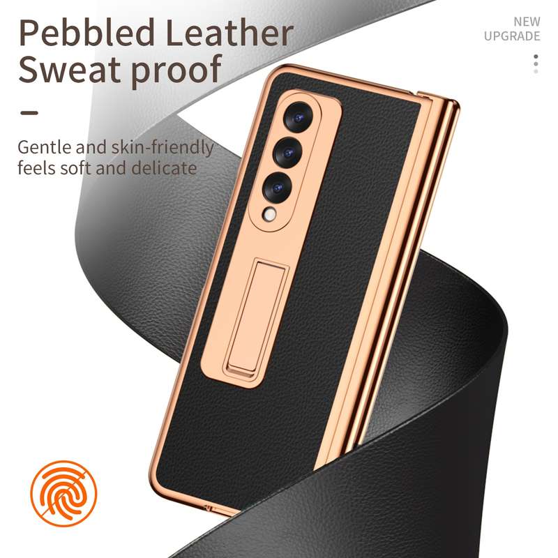 For Samsung Galaxy Z Fold3 5G Litchi Texture Leather Hinged Electroplated Phone Case with S Pen Fold