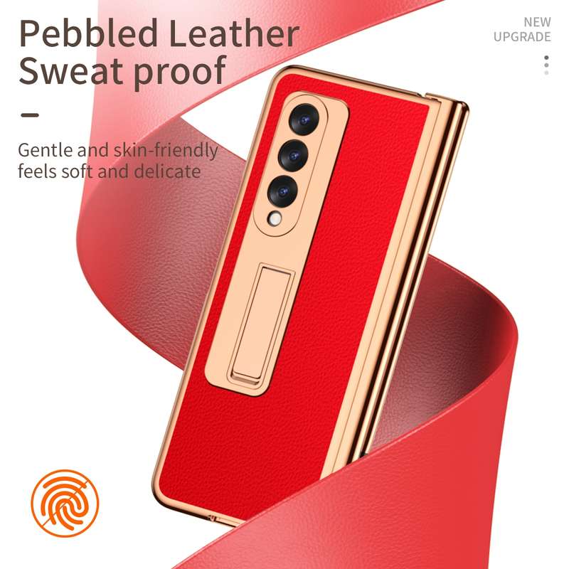 For Samsung Galaxy Z Fold3 5G Litchi Texture Leather Hinged Electroplated Phone Case with S Pen Fold