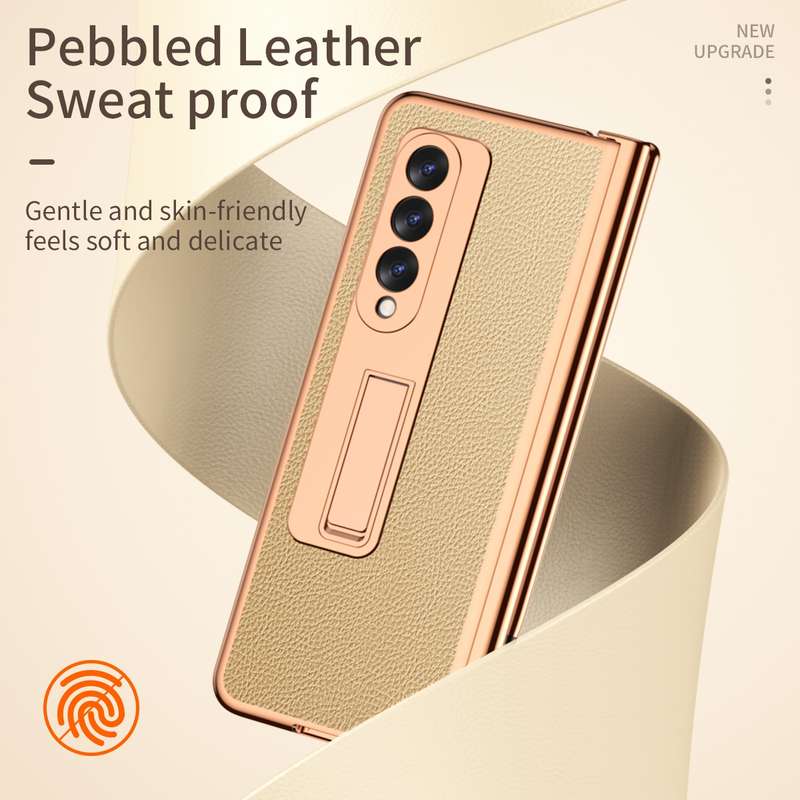 For Samsung Galaxy Z Fold3 5G Litchi Texture Leather Hinged Electroplated Phone Case with S Pen Fold