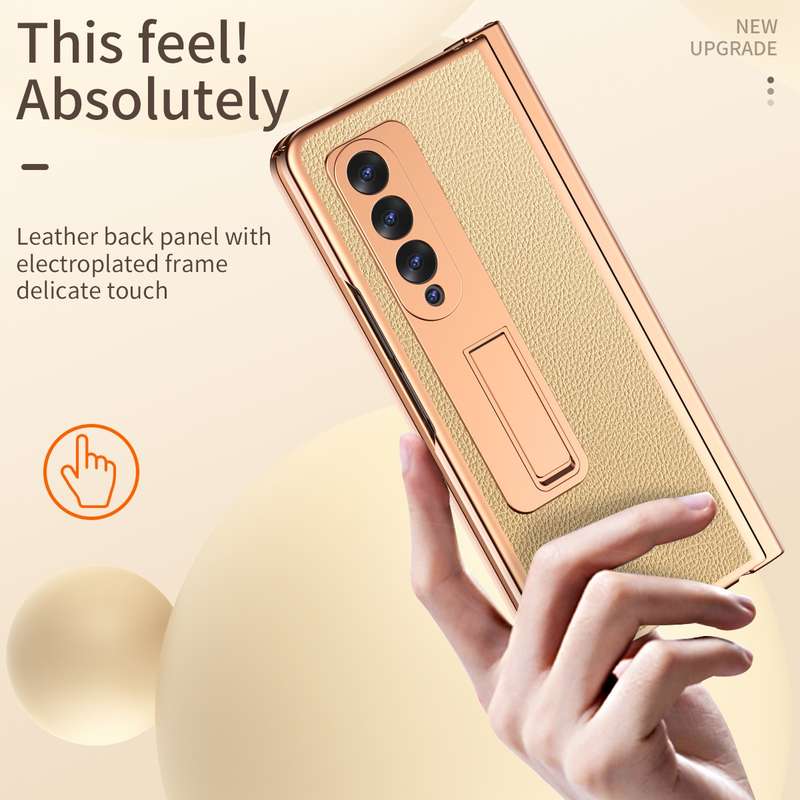 For Samsung Galaxy Z Fold3 5G Litchi Texture Leather Hinged Electroplated Phone Case with S Pen Fold