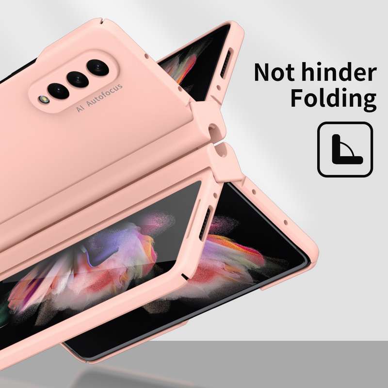For Samsung Galaxy Z Fold3 5G Macaron Hinge Phone Case with Stylus Pen Fold Edition & Protective Fil
