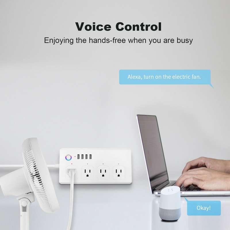 WiFi 10A SM-SO301-U 2500W 4 Holes + 4 USB Smart Power Strip, US Plug(Black)