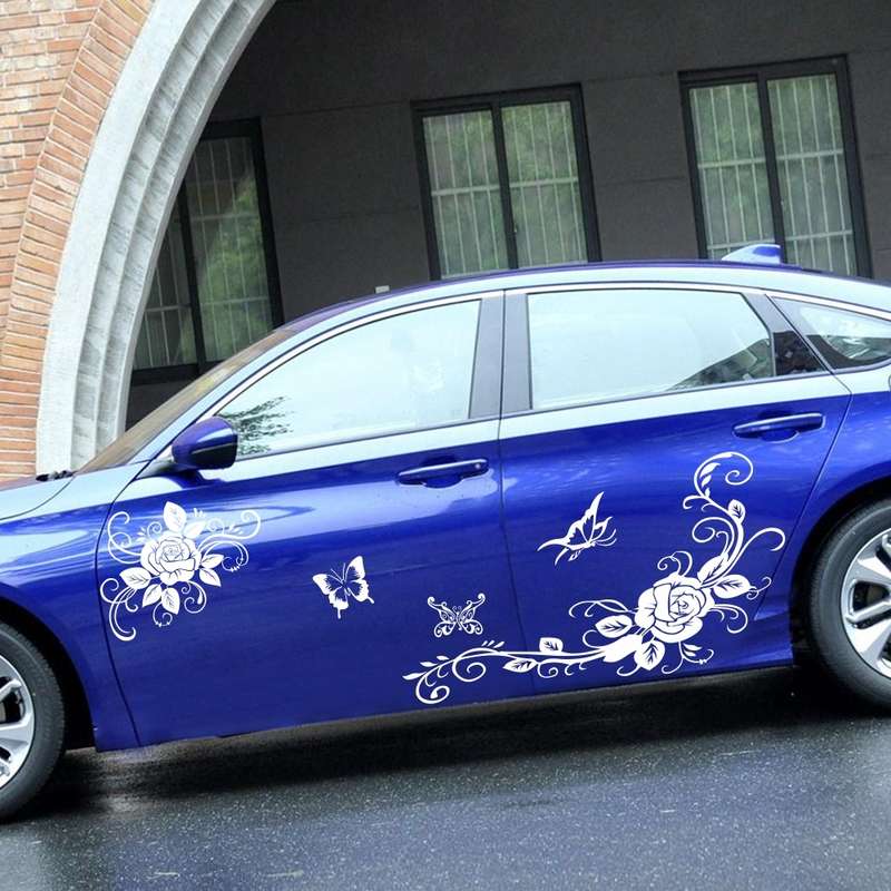 2 PCS/Set D-72 Butterfly Love Flower Pattern Car Modified Decorative Sticker(White)
