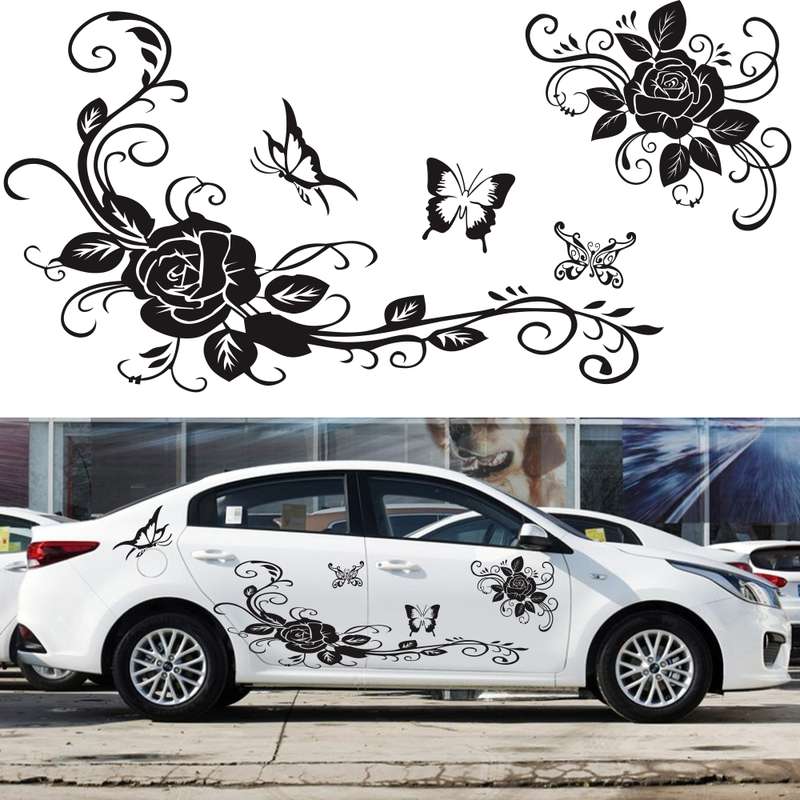 2 PCS/Set D-72 Butterfly Love Flower Pattern Car Modified Decorative Sticker(White)