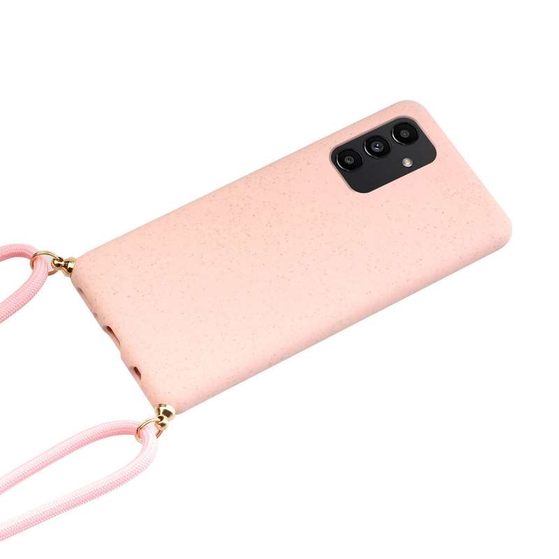 For Samsung Galaxy A13 Wheat Straw Material + TPU Protective Case with Lanyard(Pink)