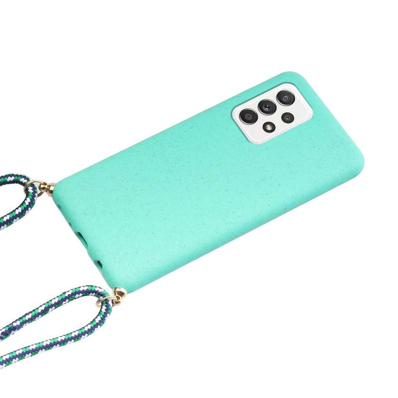 For Samsung Galaxy A13 Wheat Straw Material + TPU Protective Case with Lanyard(Pink)