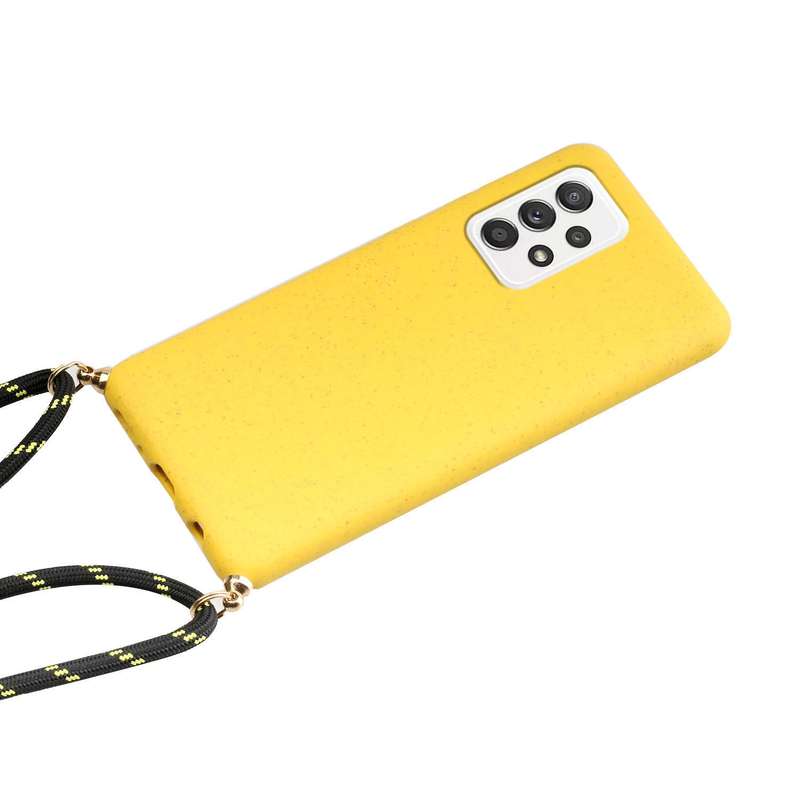 For Samsung Galaxy A73 Wheat Straw Material + TPU Protective Case with Lanyard(Yellow)