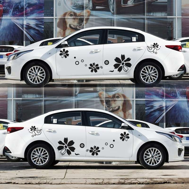 2 PCS/Set D-510 Flowers Pattern Car Modified Decorative Sticker(Black)