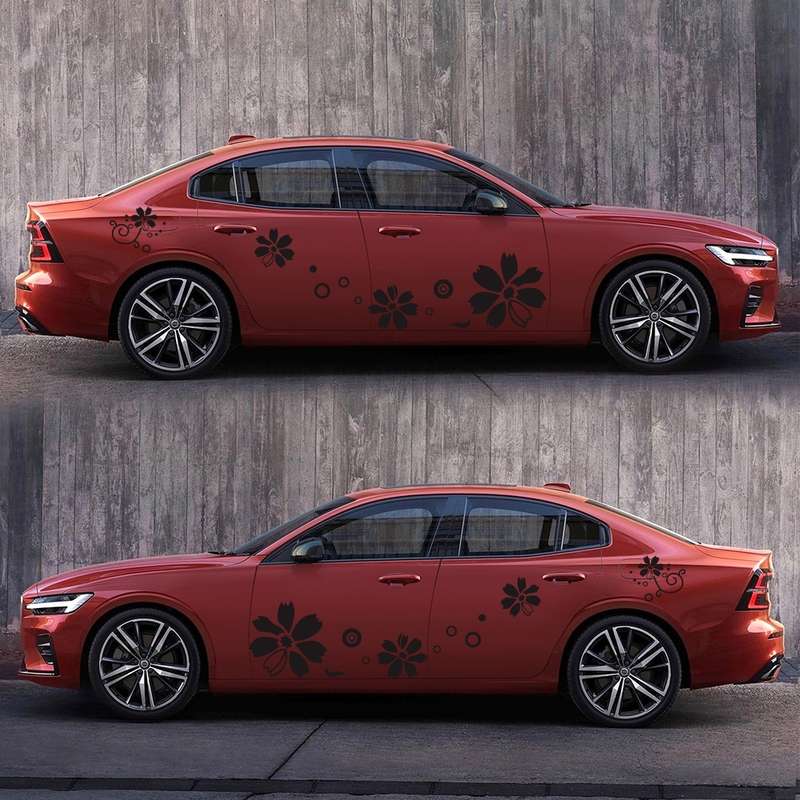 2 PCS/Set D-510 Flowers Pattern Car Modified Decorative Sticker(Black)