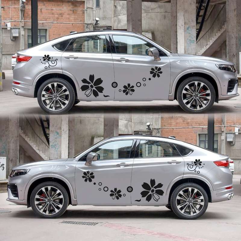 2 PCS/Set D-510 Flowers Pattern Car Modified Decorative Sticker(Black)