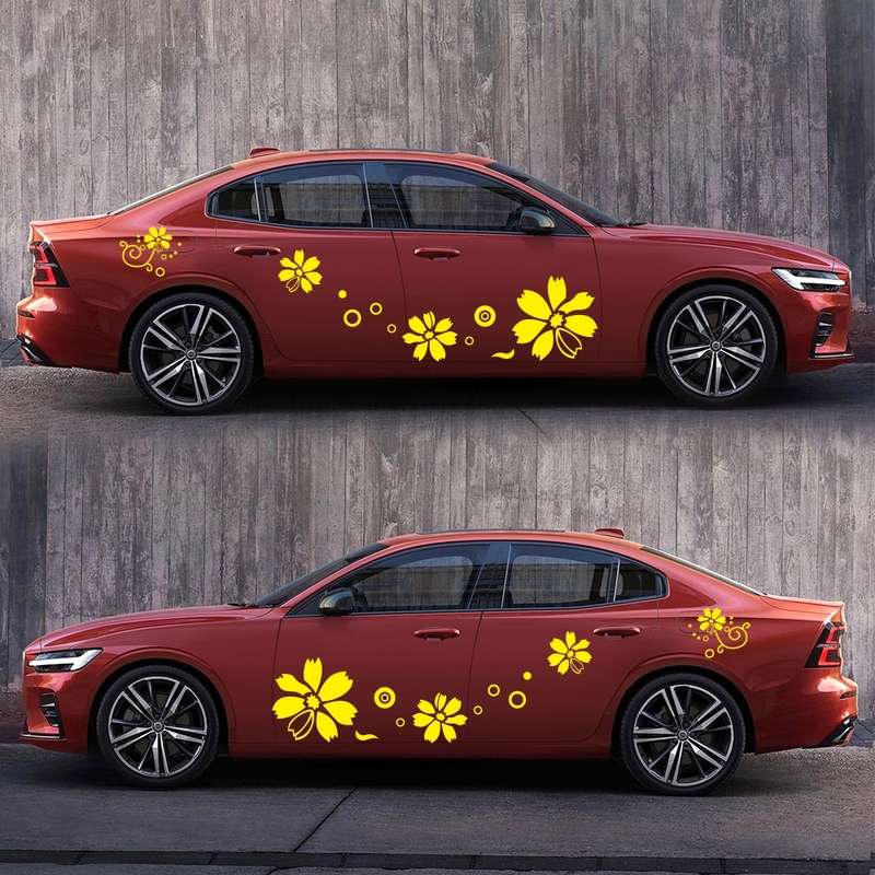 2 PCS/Set D-510 Flowers Pattern Car Modified Decorative Sticker(Black)