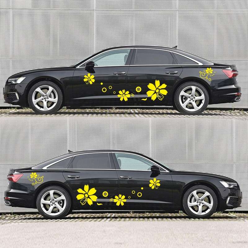 2 PCS/Set D-510 Flowers Pattern Car Modified Decorative Sticker(Black)
