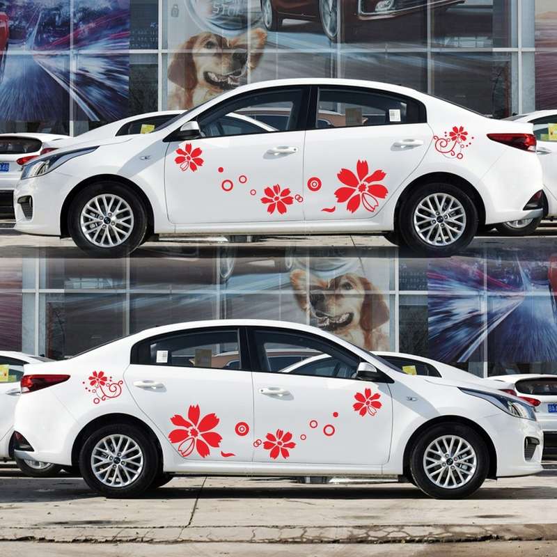 2 PCS/Set D-510 Flowers Pattern Car Modified Decorative Sticker(Black)