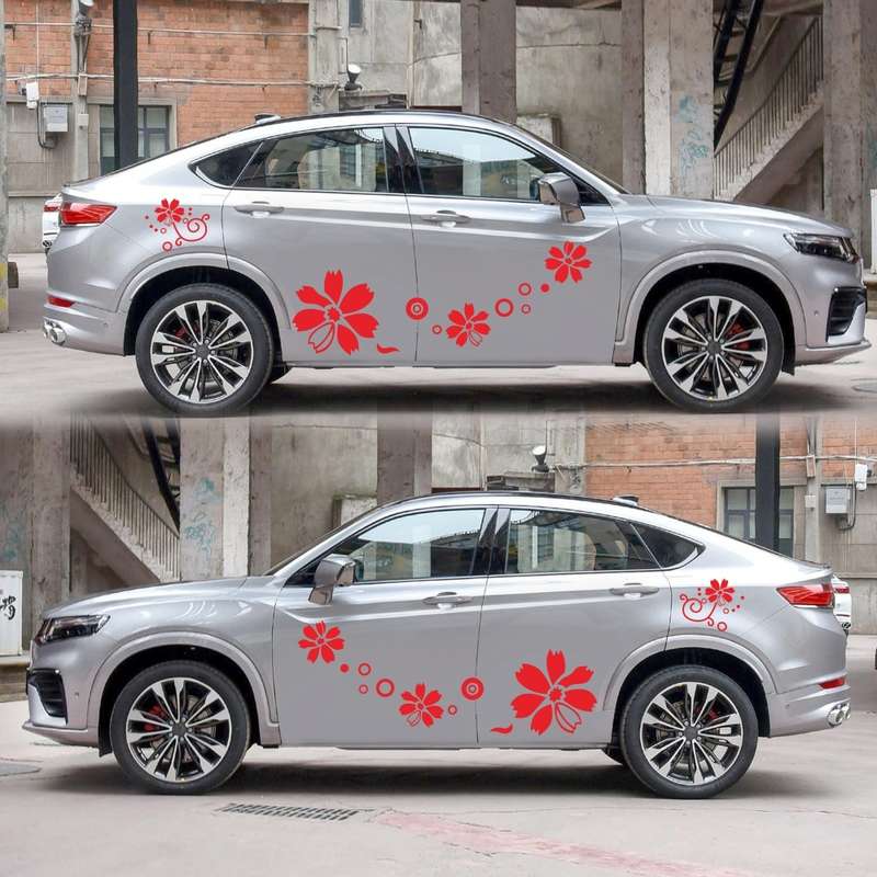 2 PCS/Set D-510 Flowers Pattern Car Modified Decorative Sticker(Black)