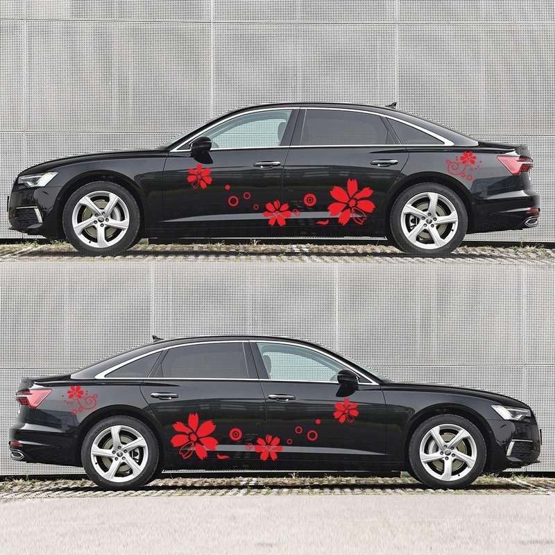 2 PCS/Set D-510 Flowers Pattern Car Modified Decorative Sticker(Black)