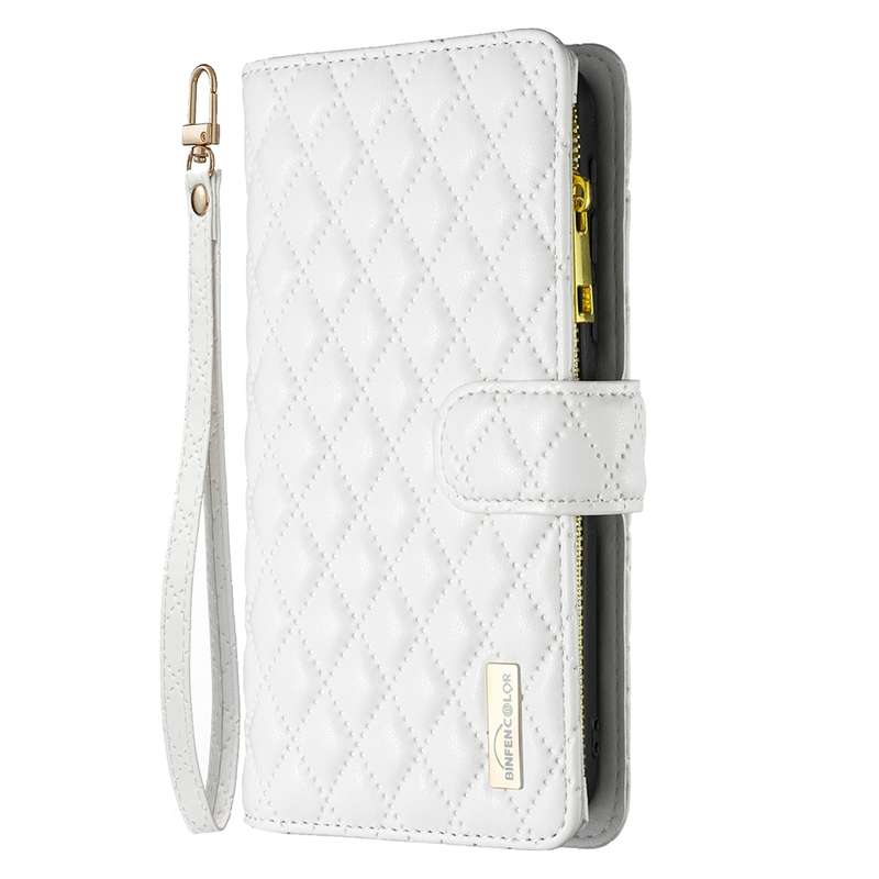For Samsung Galaxy S22 Ultra 5G Diamond Lattice Zipper Wallet Leather Flip Phone Case(White)