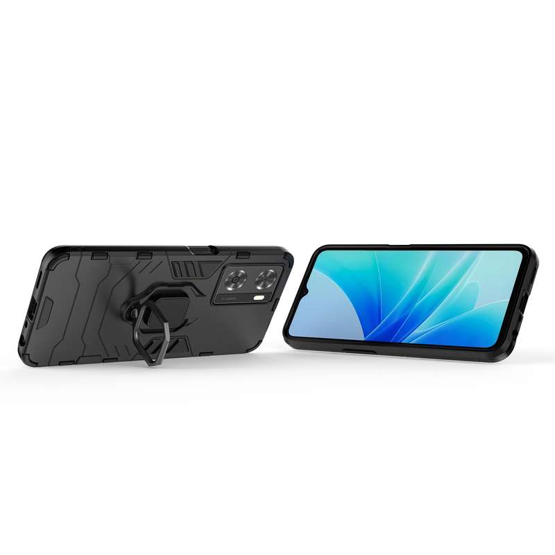 For OPPO A57 4G Foreign Version Shockproof PC + TPU Holder Phone Case(Navy Blue)