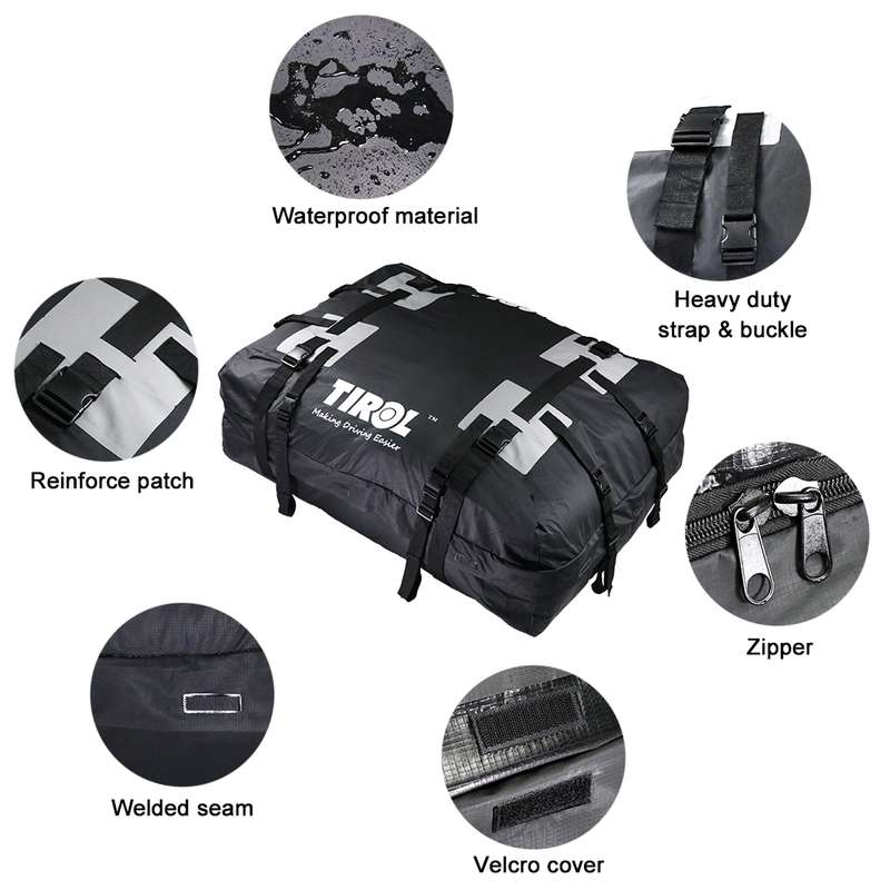 TIROL T24528 15 Cubic Foot Car Universal Rainproof Roof Luggage Outdoor Camper Roof Bag