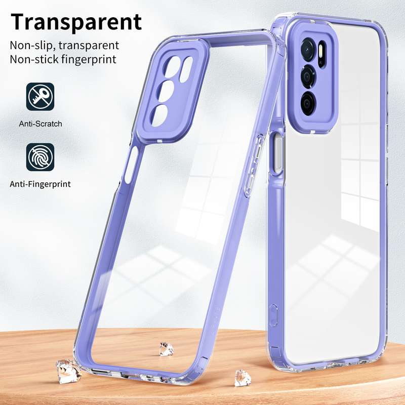 For OPPO A16 / A16s 3 in 1 Clear TPU Color PC Frame Phone Case(Purple)