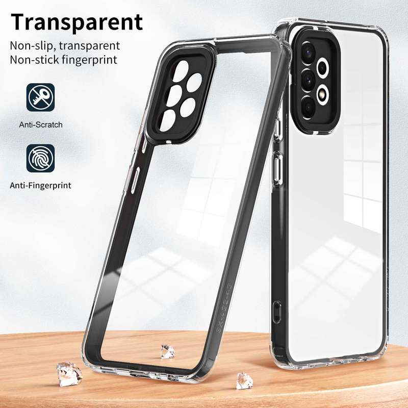 For Samsung Galaxy A52 5G / 4G 3 in 1 Clear TPU Color PC Frame Phone Case(Black)