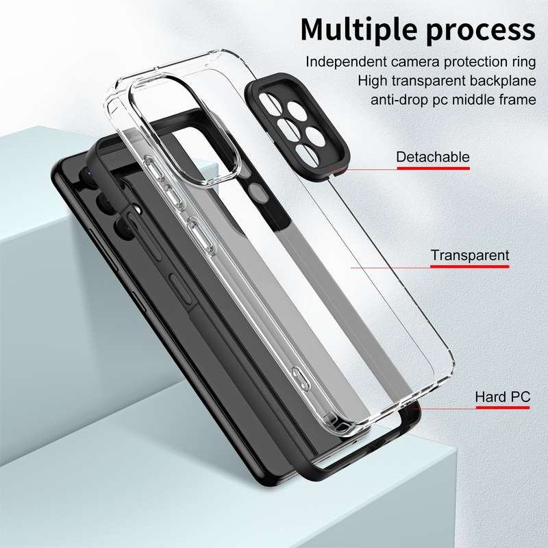 For Samsung Galaxy A52 5G / 4G 3 in 1 Clear TPU Color PC Frame Phone Case(Black)
