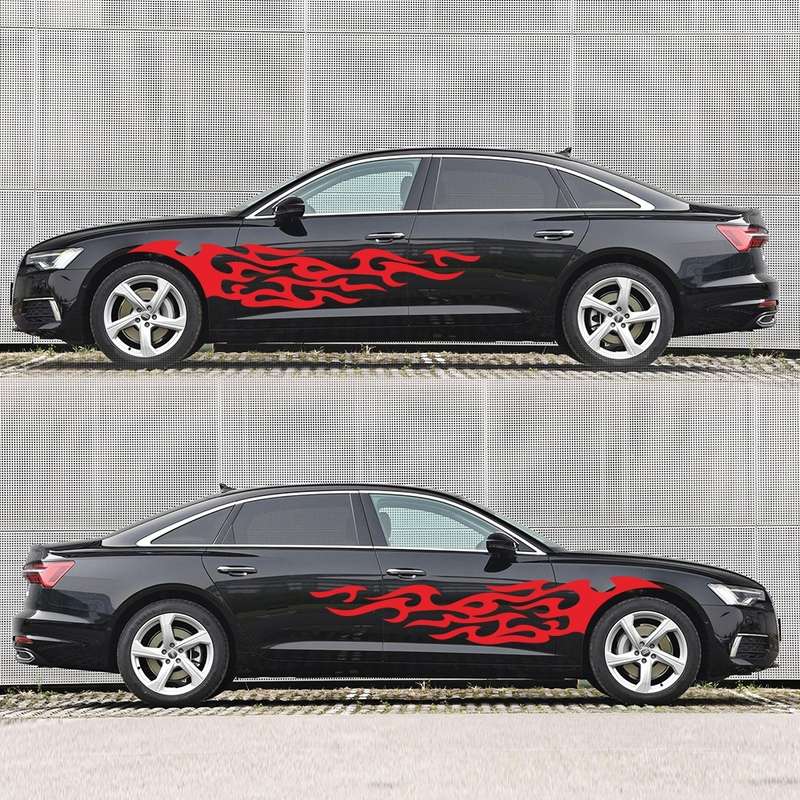 2 PCS/Set D-969 Flame Pattern Car Modified Decorative Sticker(Red)