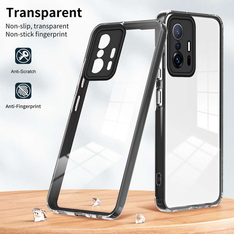 For Xiaomi 11T Pro 3 in 1 Clear TPU Color PC Frame Phone Case(Black)