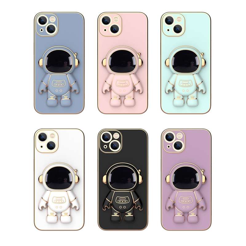 For iPhone 12 mini Plating Astronaut Holder Phone Case (Lavender Purple)