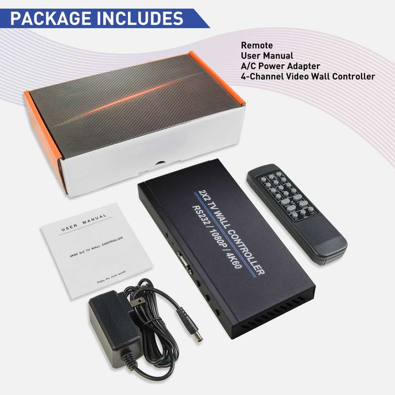 BT100 4K 60Hz 1080P 2 x 2 TV Wall Controller, Plug Type:US Plug(Black)