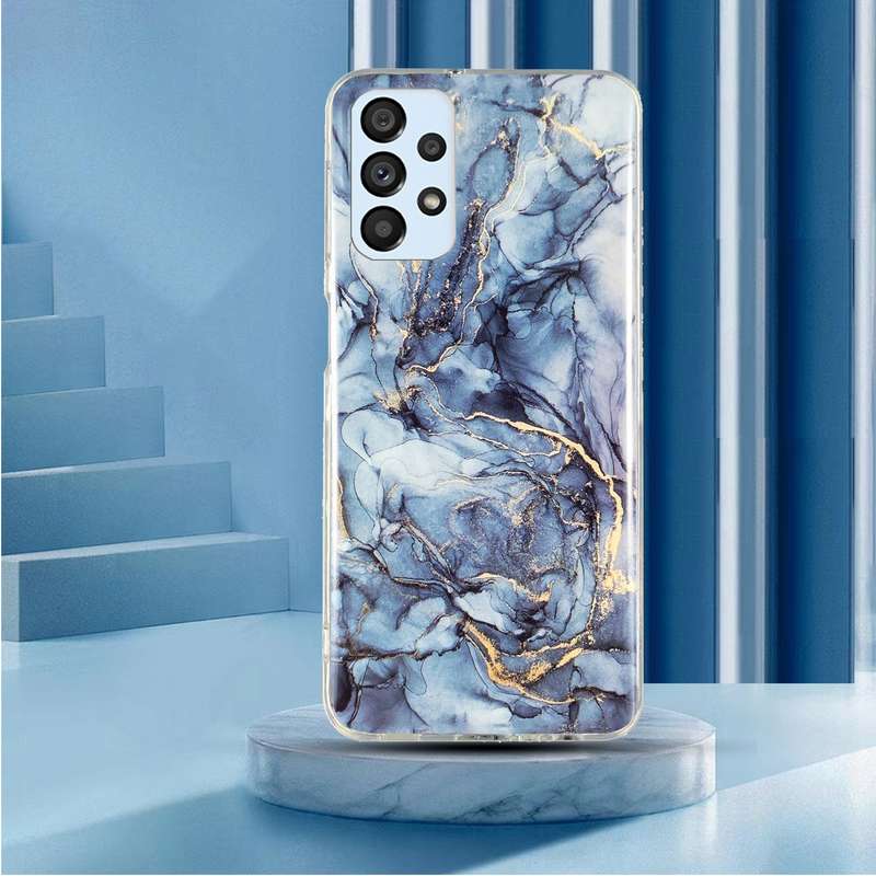 For Samsung Galaxy A33 5G Stereoscopic Holder Sliding Camshield Phone Case(Light Blue)