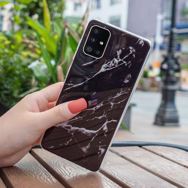 For Samsung Galaxy A71 IMD Marble Pattern TPU Phone Case(Black)
