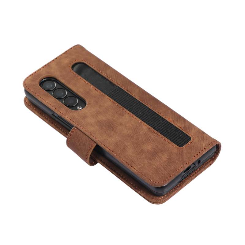 For Samsung Galaxy Z Fold4 Horizontal Flip Leather Phone Case with Pen Slot(Brown)