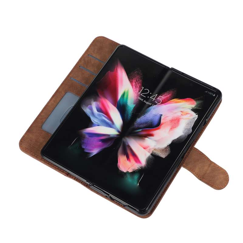 For Samsung Galaxy Z Fold4 Horizontal Flip Leather Phone Case with Pen Slot(Brown)