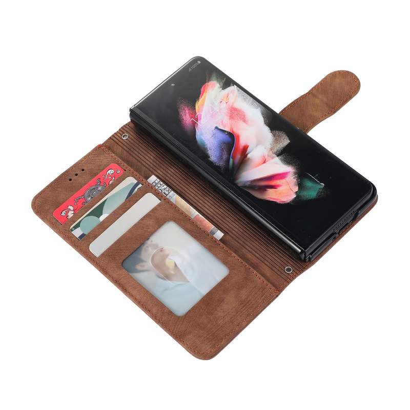For Samsung Galaxy Z Fold4 Horizontal Flip Leather Phone Case with Pen Slot(Brown)