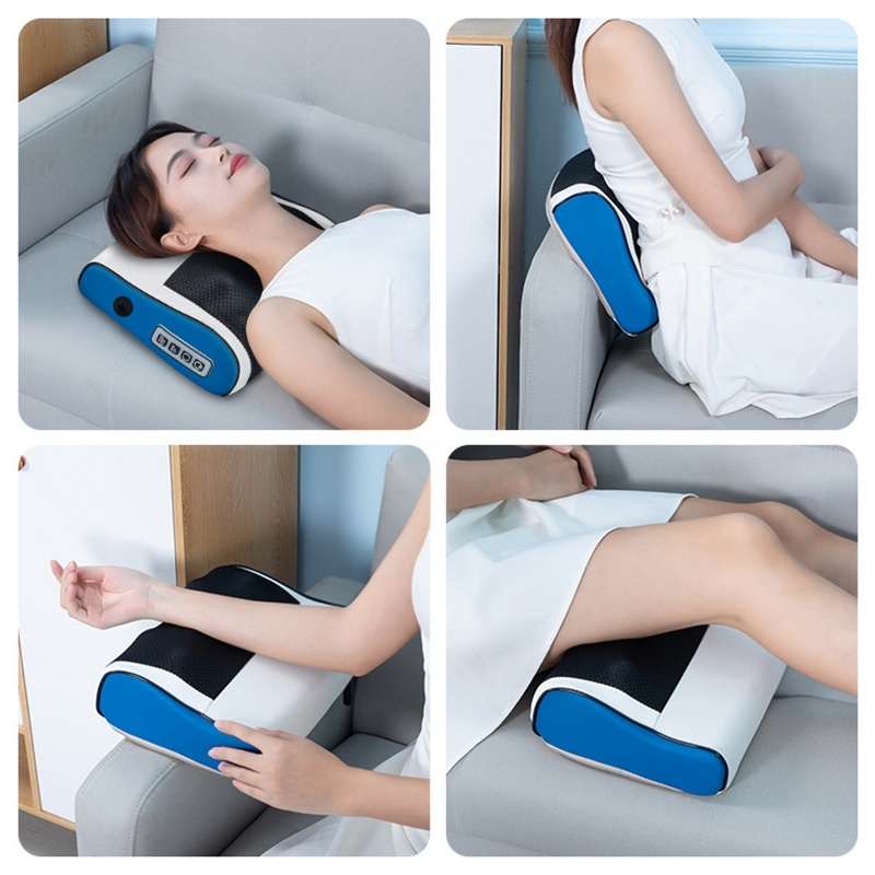 Multifunctional Hot Compress Neck Massager Car Cervical Spine Massage Pillow(Blue Upgrade)
