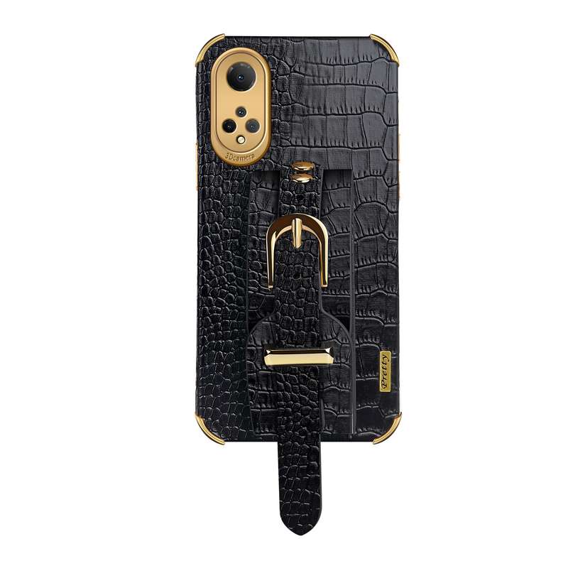 For Honor X7 Electroplated TPU Crocodile Pattern Leather Case with Wrist Strap(Red)
