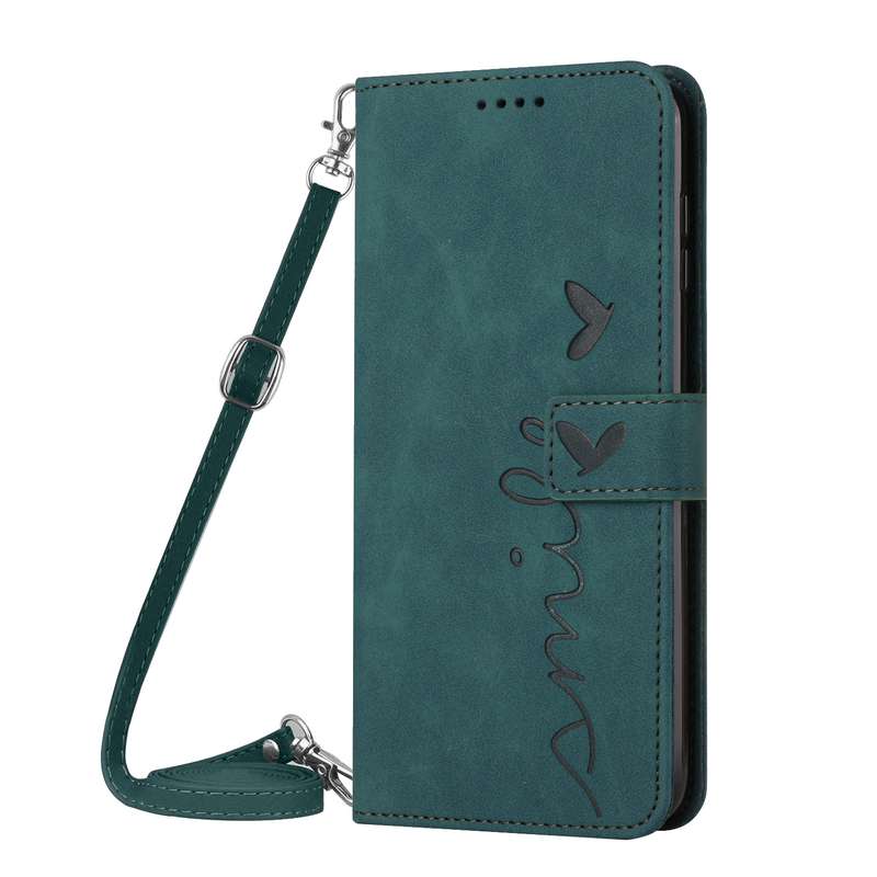 For Tecno Camon 17P/17 Pro Skin Feel Heart Pattern Leather Phone Case With Lanyard(Green)