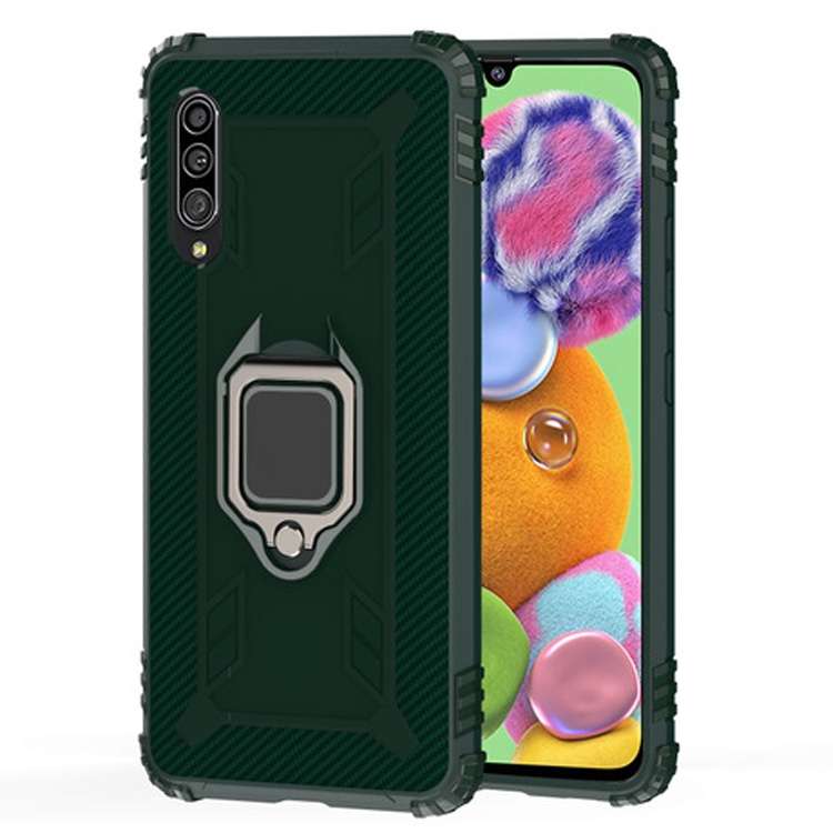 For Galaxy A50s Carbon Fiber Protective Case with 360 Degree Rotating Ring Holder(Black)