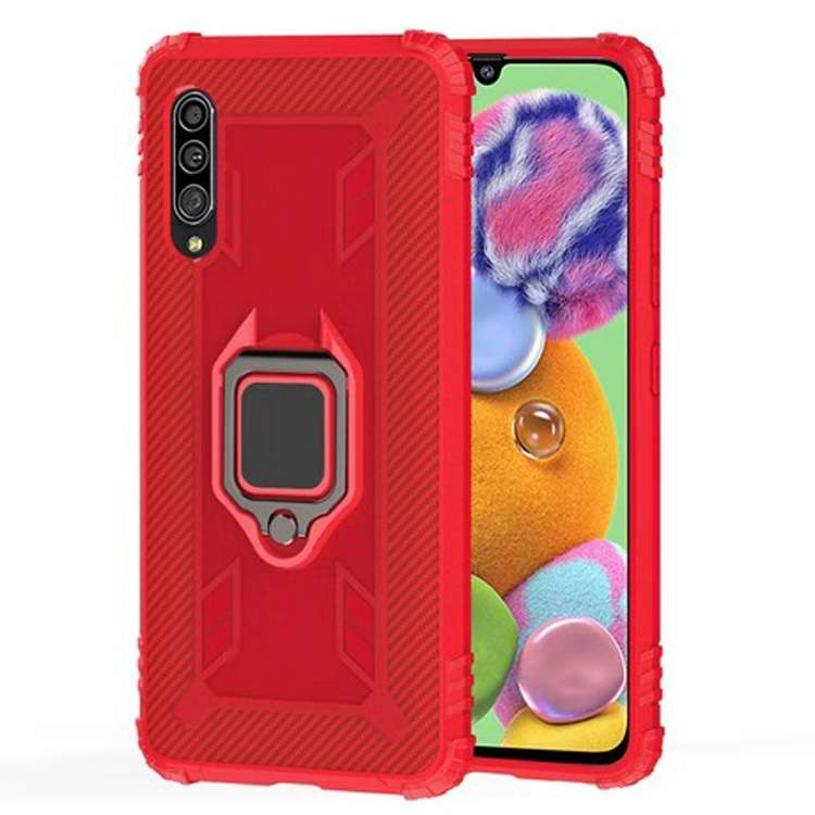 For Galaxy A50s Carbon Fiber Protective Case with 360 Degree Rotating Ring Holder(Black)