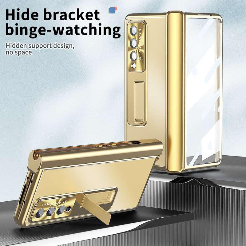 For Samsung Galaxy Z Fold3 5G Aluminum Alloy Double Hinge Shockproof Phone Protective Case(Gold)