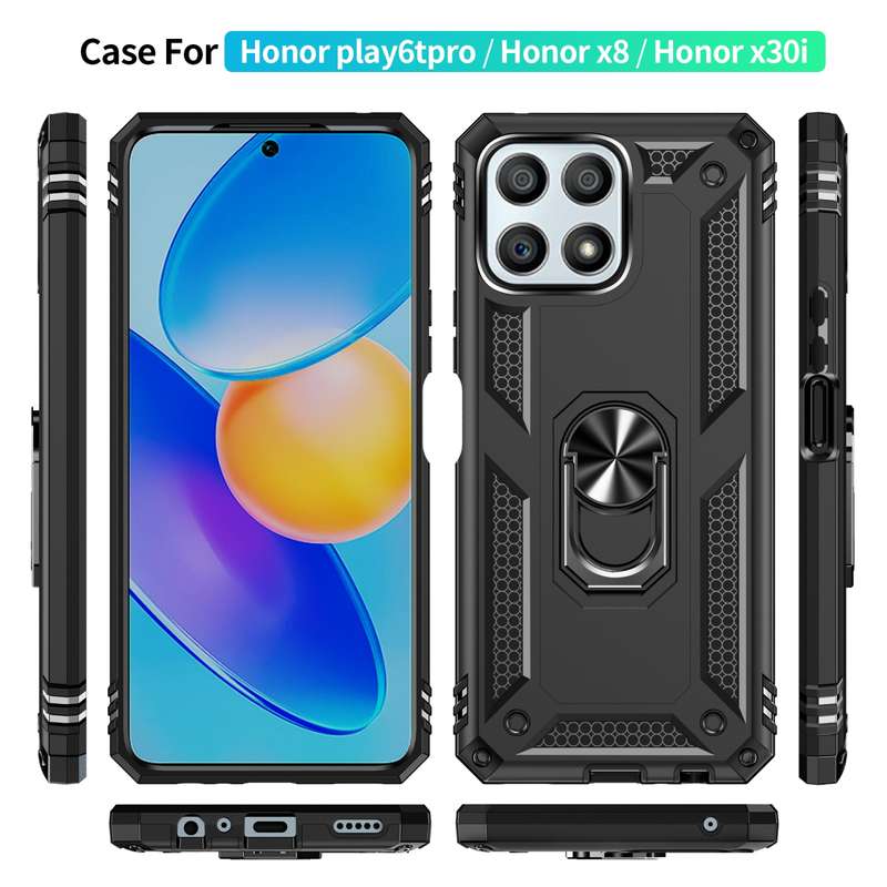 For Honor Play6T Pro / X8 / X30i Shockproof TPU + PC Phone Case with 360 Degree Rotating Holder(Blac
