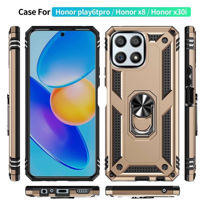 For Honor Play6T Pro / X8 / X30i Shockproof TPU + PC Phone Case with 360 Degree Rotating Holder(Blac
