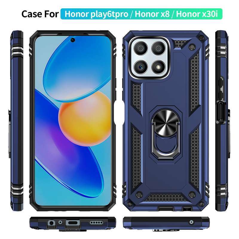 For Honor Play6T Pro / X8 / X30i Shockproof TPU + PC Phone Case with 360 Degree Rotating Holder(Blac