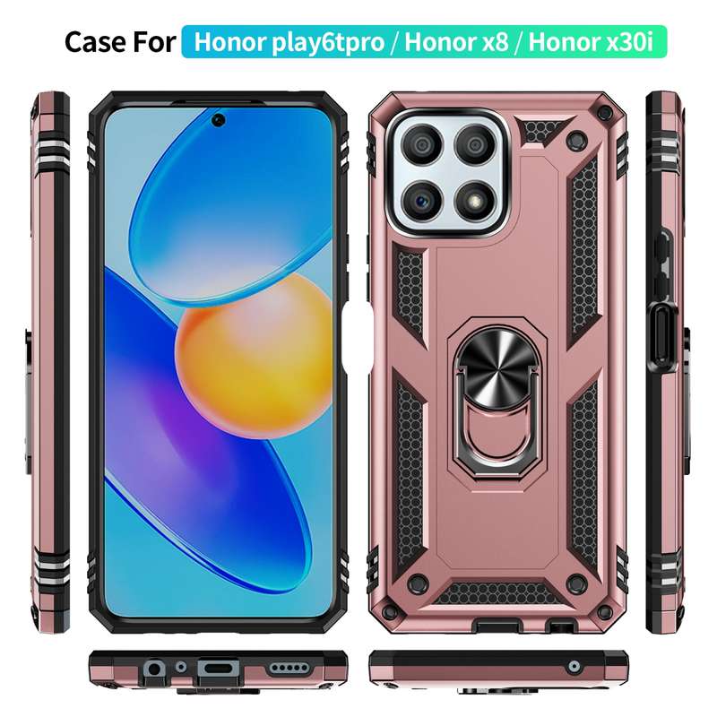 For Honor Play6T Pro / X8 / X30i Shockproof TPU + PC Phone Case with 360 Degree Rotating Holder(Blac