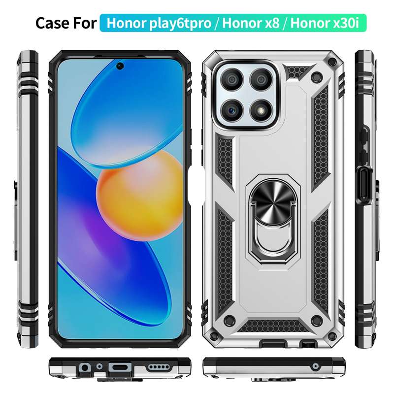 For Honor Play6T Pro / X8 / X30i Shockproof TPU + PC Phone Case with 360 Degree Rotating Holder(Blac