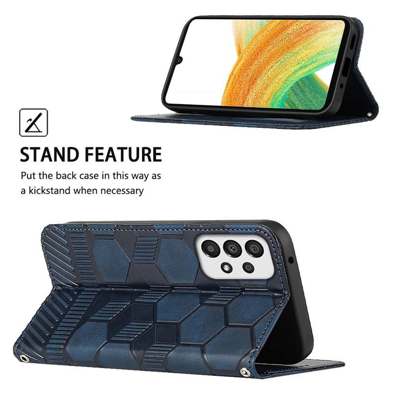 For Samsung Galaxy A33 5G Football Texture Magnetic Leather Flip Phone Case(Dark Blue)